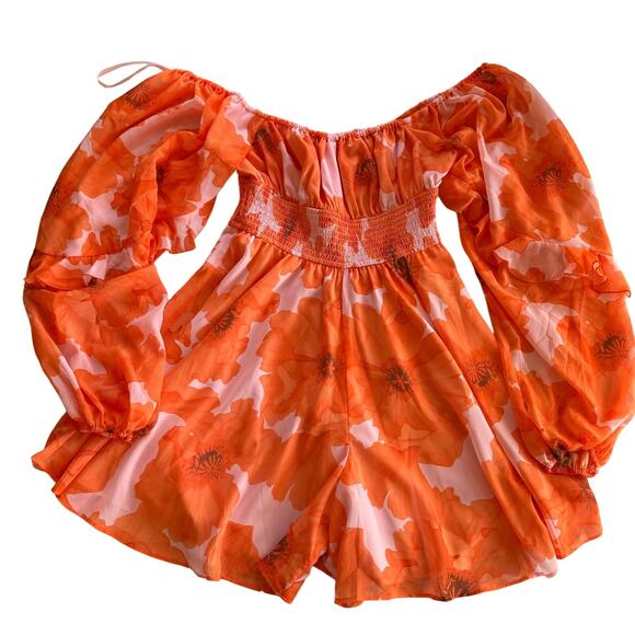 NEW Hutch Flounce Romper Floral Orange Long Sleeve Flowy Beach Resort Small - Picture 3 of 14